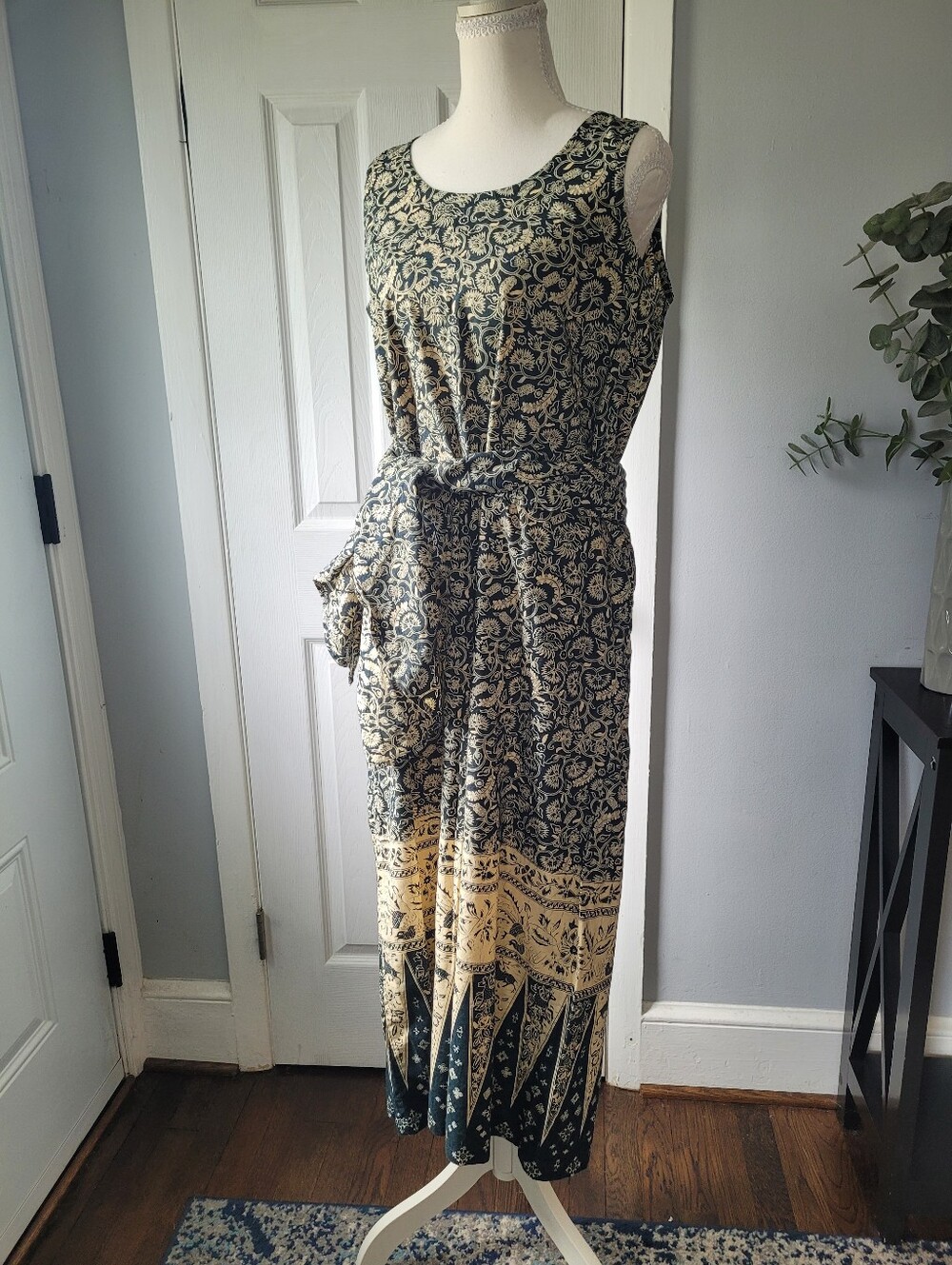 Vintage 90s J. Peterman Indonesian Batik Cotton Maxi Dress Small Cottage Boho